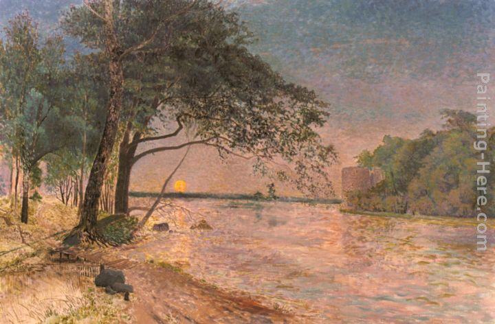Alfred Wahlberg View Of Kronenberg Castle At Sunset